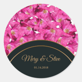 Bloemenpapavers roze patroon. Monogram. Ronde Sticker