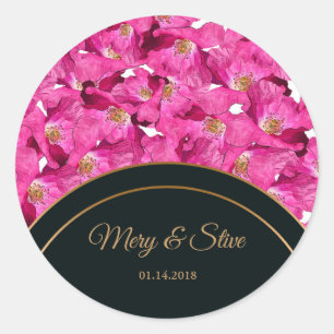 Bloemenpapavers roze patroon. Monogram. Ronde Sticker
