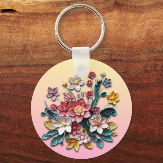 bloemenpapierquilling | Gepersonaliseerd Sleutelhanger (Voorkant)