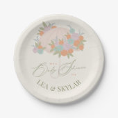 Bloemenparaplu neutraal unisex Baby shower Papieren Bordje (Voorkant)