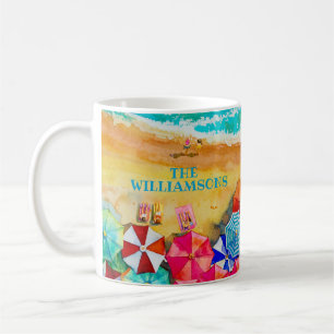 Bloemenparaplu's in de zand koffiemok