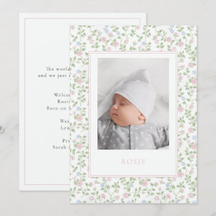 Bloemenpastel Rozen Baby Geboortefoto aankondiging