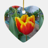 bloemenpastel tulp rode vrouwen keramisch ornament (Achterkant)