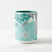 Bloemenpatroon, Aqua, Blauwgroen, Turquoise en Gri Mok (Midden)