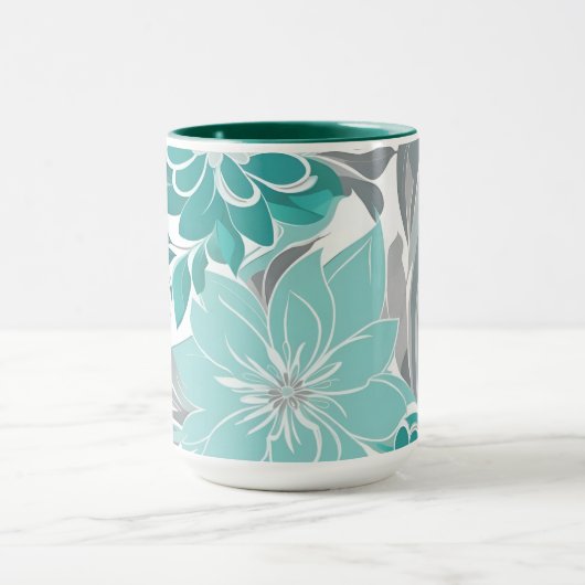 Bloemenpatroon, Aqua, Blauwgroen, Turquoise en Gri Mok (Midden)