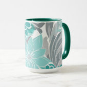 Bloemenpatroon, Aqua, Blauwgroen, Turquoise en Gri Mok (Voorkant rechts)