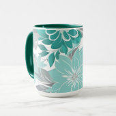 Bloemenpatroon, Aqua, Blauwgroen, Turquoise en Gri Mok (Voorkant links)