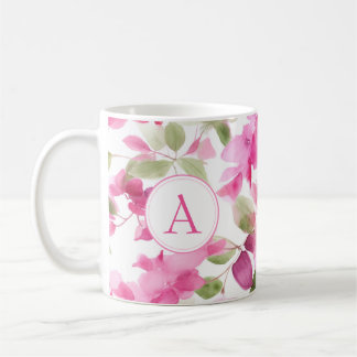 Bloemenpatroon Bougainvillea alfabet koffie Koffiemok
