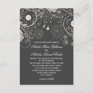 Bloemenpatroon grijs/wit - 3x5 bruiloft uitnodigin kaart