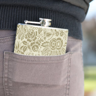 Bloemenpatroon Groene salie Antiek Damask Heupfles
