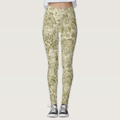 Bloemenpatroon Groene salie Antiek Damask Leggings (Voorkant)