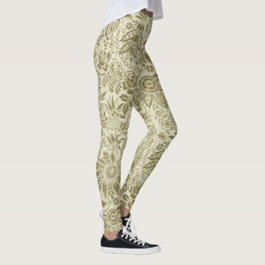Bloemenpatroon Groene salie Antiek Damask Leggings (Rechts)