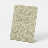 Bloemenpatroon Groene salie Antiek Damask Reclamebord Met Voetstuk (Voorkant)