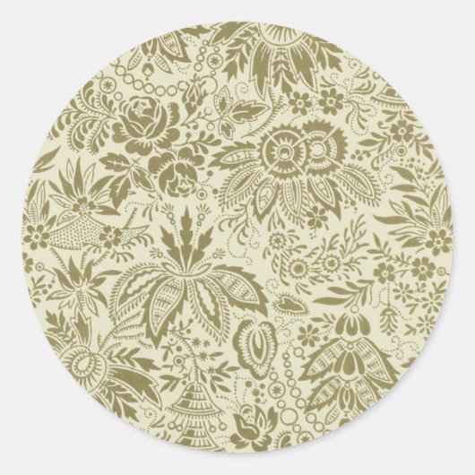 Bloemenpatroon Groene salie Antiek Damask Ronde Sticker (Voorkant)