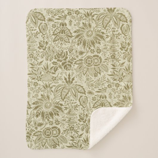 Bloemenpatroon Groene salie Antiek Damask Sherpa Deken (Voorkant)