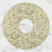 Bloemenpatroon Groene salie Antiek Damask Wijnglaslabel (Voorkant)