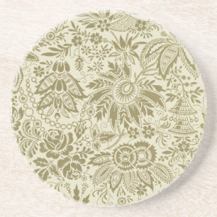 Bloemenpatroon Groene salie Antiek Damask Zandsteen Onderzetter