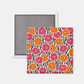 Bloemenpatroon Heet Roze en Sinaasappel Magneet (Voorkant / Achterkant)