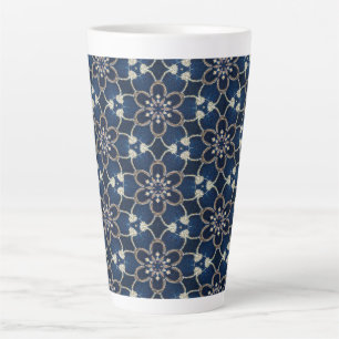 Bloemenpatroon in Middelblauw Latte Mok