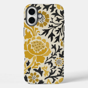 Bloemenpatroon in vintage-stijl geel en zwart iPhone 16 plus hoesje
