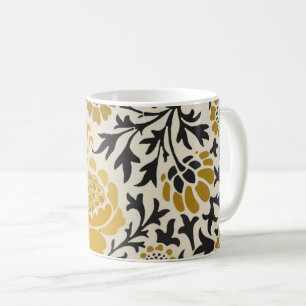 Bloemenpatroon in vintage-stijl geel en zwart koffiemok