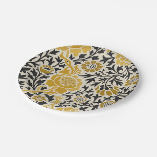 Bloemenpatroon in vintage-stijl geel en zwart papieren bordje