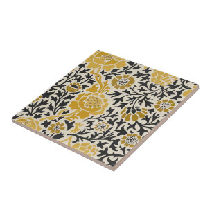 Bloemenpatroon in vintage-stijl geel en zwart tegeltje
