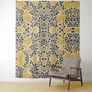 Bloemenpatroon in vintage-stijl geel en zwart wandkleed