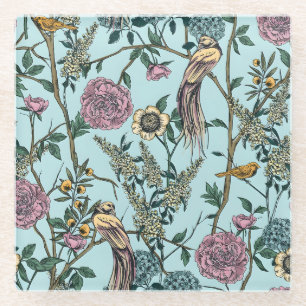 Bloemenpatroon in vintage stijl in blauw glazen onderzetter