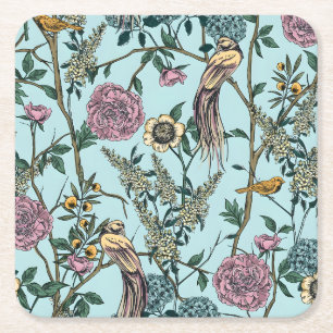 Bloemenpatroon in vintage stijl in blauw vierkante kartonnen onderzetter