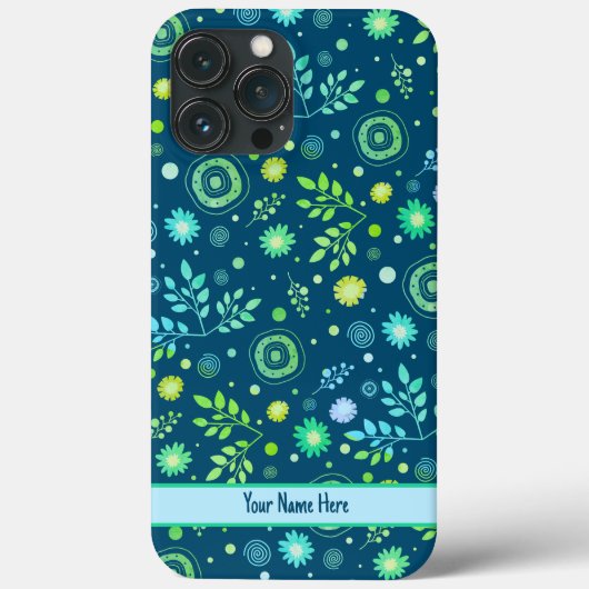 Bloemenpatroon Inspirivity Modern Blauw Gepersonal Case-Mate iPhone Case (Achterkant)