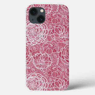 Bloemenpatroon met blauwe kant achtergrond iPhone 13 hoesje