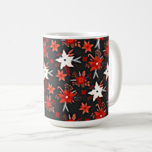 Bloemenpatroon met rode witte bloemen-11438 koffiemok (Voorkant rechts)