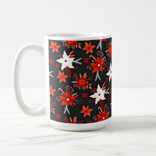 Bloemenpatroon met rode witte bloemen-11438 koffiemok (Links)