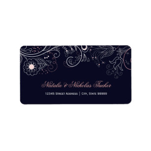 Bloemenpatroon Navy met Tulp - Adreslabels Etiket