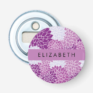 Bloemenpatroon, Paarse dahlia, Jouw naam Button Flesopener