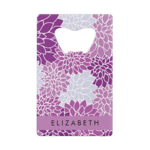 Bloemenpatroon, Paarse dahlia, Jouw naam Kredietkaart Flessenopener