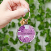 Bloemenpatroon, Paarse dahlia, Jouw naam Sleutelhanger (Hand)