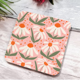 Bloemenpatroon Roze Daisy Design Vierkante Kartonnen Onderzetter