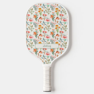 Bloemenpatroon van wilde waterverven en naam pickleball paddle
