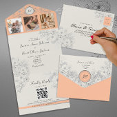 Bloemenperzik Fotobruiloft All In One Uitnodiging