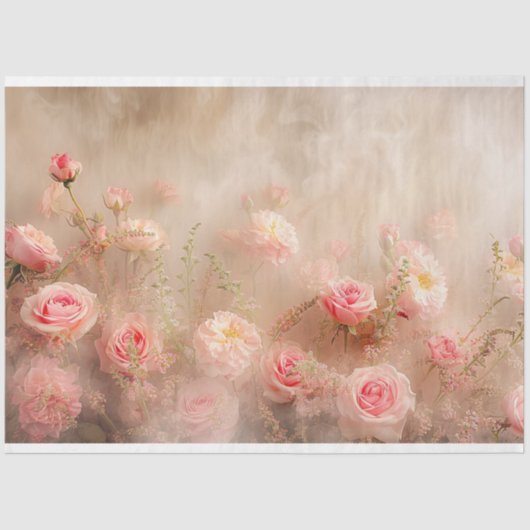 Bloemenpioenen Rozen Paste Pink Decoupage Tissuepapier (Voorkant)