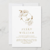Bloemenpioenen wit gouden monogram bruiloft kaart (Voorkant)