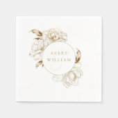 Bloemenpioenen wit gouden monogram bruiloft servet (Voorkant)