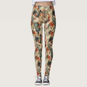 bloemenplakboekpatroon leggings
