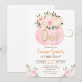 Bloemenpompoen Eerste Verjaardag Uitnodiging (Voorkant / Achterkant)