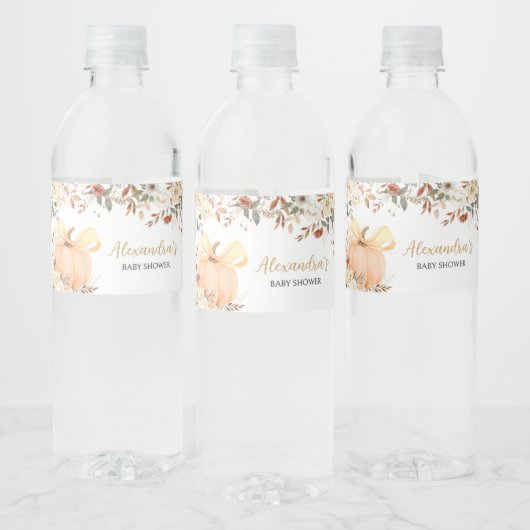 Bloemenpompoen Herfst in Liefde Baby shower Waterfles Etiket (Flessen)