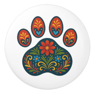 Bloemenpoot Print Folk Art Design Keramische Knop