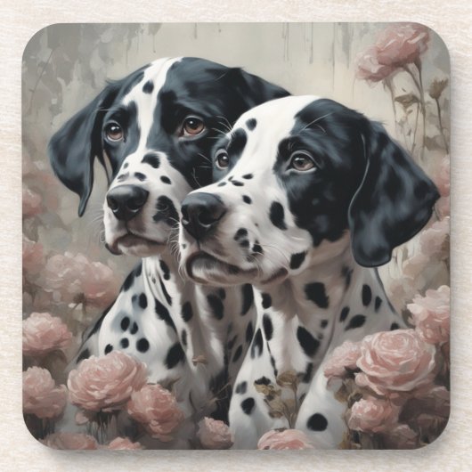 Bloemenportretten 4 Hondenrassen Bier Onderzetter (Voorkant)