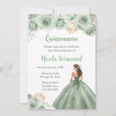 Bloemenprinses in Sage Green Dress Quinceanera Kaart (Voorkant)